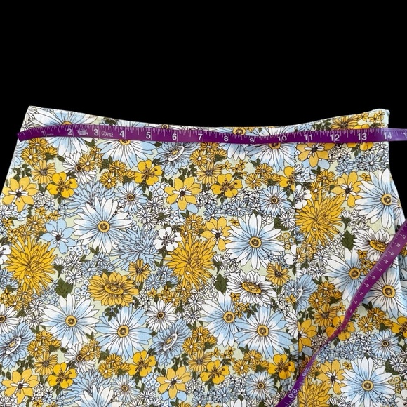 Urban Outfitters Notched Linen Floral Mini Skirt yellow Darren size S petite 921 - Picture 12 of 14